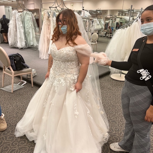 David’s Bridal wedding dress; complete with veil and rose gold belt - Picture 10 of 12